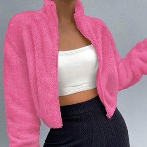 Hot Pink Zip Up Drop Shoulder Teddy Jacket L (8/10)